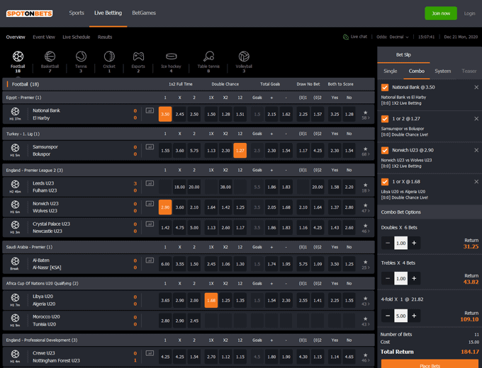 Spotonbets live betting