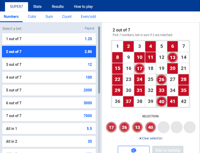 Super 7 Live betting options